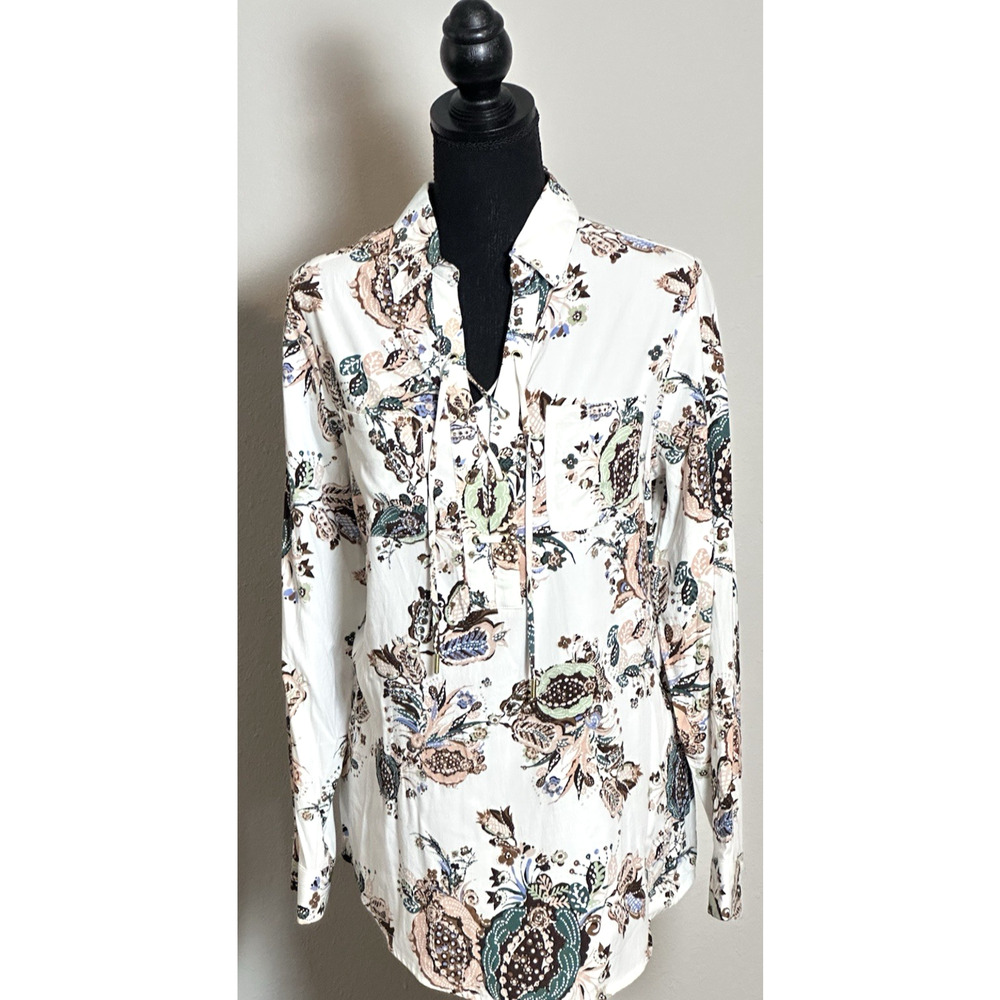 Chico Women's Long Sleeve Blouse Size (0) Paisley Collard Blouse‎